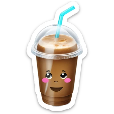 Cold coffee with ice cubes In a plastic cup With a dome-shaped cover 450 ml with straw sticker