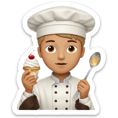 Young Male Chef eating sundae with spoon sticker
