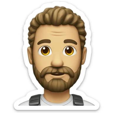 hombre de pelo castaño con barba, y ojos verdes Junto a un dinosaurio sticker