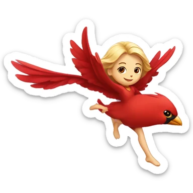 Cute girl flying on Cardinal bird sticker