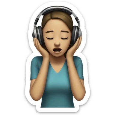 girl suffering because she is listening to loud music from an amplifier box sticker