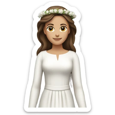 brown haired women with white gown and spur wreath white candles on top sticker