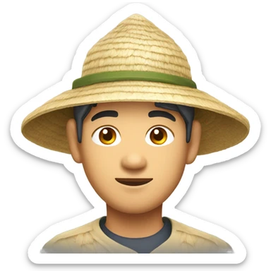 Oriental asian man with rice field hat on sticker