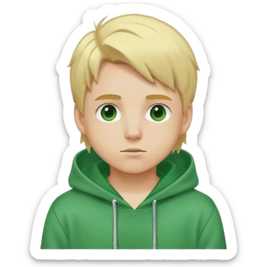 Cool kid with blonde hair and a green hoodie sticker