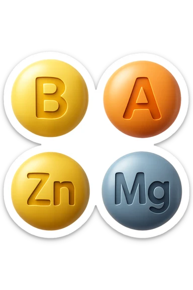 emoji stile iphone in 3d di vitamina B, vitamina A, zinco, magnesio fluttuano in aria, iperrealistico 4k sticker