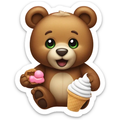 Teddy bear eating ice cream sticker