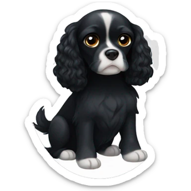 Small completely black king spaniel with black fur on his whole face and white fur on chest sticker