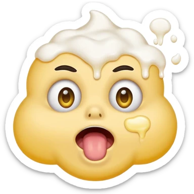 yellow circle with eyes up and mouth open, puking white foam sticker
