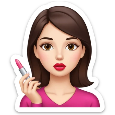 brunette girl putting lipgloss on her lips sticker