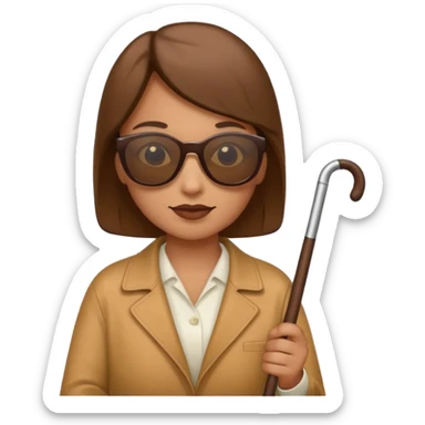 A blind person wearing sunglasses and holding a guide cane sticker