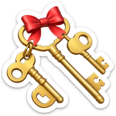 gold 2 keys with a red bow sticker