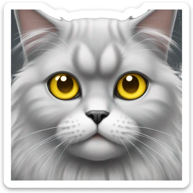Persian cat with yellow eyes and white and gray fur sticker
