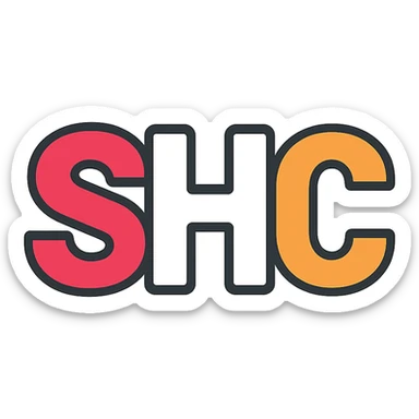 bold sans-serif font letters SHC with S in red, H in white, C in orange sticker
