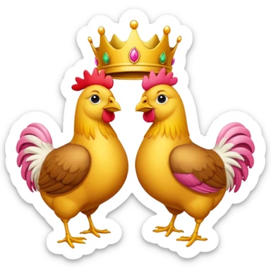 Dos pollos uno con un moño y el otro con una corona  sticker