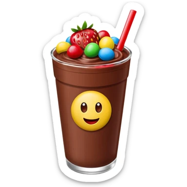 Un vaso cubierto de chocolate arriba fresas y mym sticker