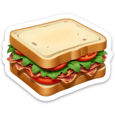 Sourdough bread sandwich with arugula and bacon and tomato slices inside sticker
