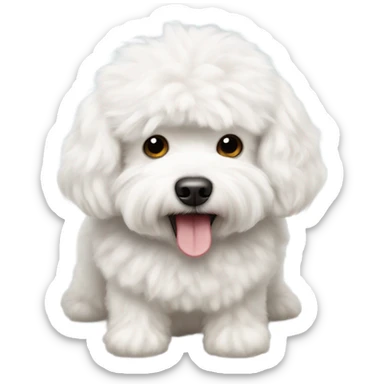 Chubby white Maltese poodle eating meatballs sticker