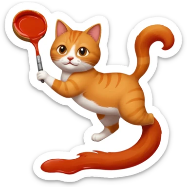 Chat roux qui saute dans la peinture sticker