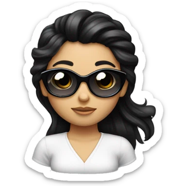 Cute girl with dark hair, who’s hair is being pinned up with a hair clip wear black sunglasses  sticker