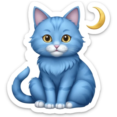 Blue cat holding a moon 🌙🐱 sticker