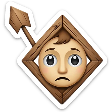 Bent brown arrow with a sad face sticker
