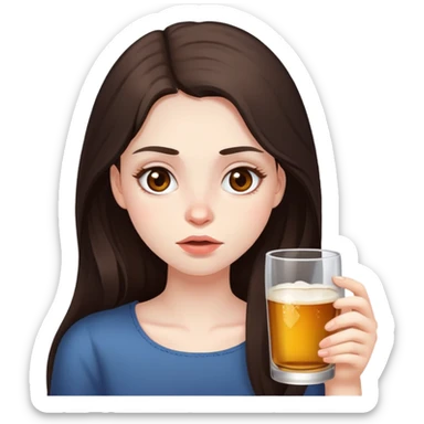 girl with long darke brown hair brown eyeso and pale skin drunk sticker