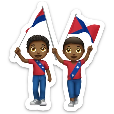 boy and girl with flag haiti on hand sticker