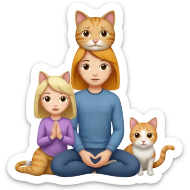 girl kneeling on a man with a cat on her head sticker