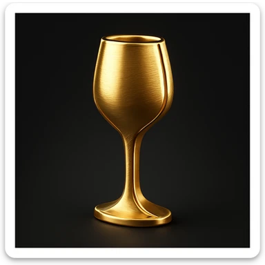 Create a simple and luxurious icon style of a wine glass silhouette in gold color on a black background, inspired by the second reference wine glass. sticker