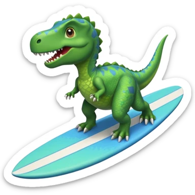A dinosaur on a surfboard sticker