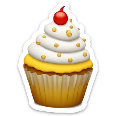 cupcake in white, bright crimson red and yellow gold colors, sticker