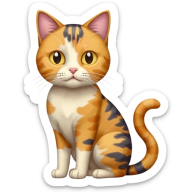 full body colourful calico tabby cat with disproportioned head with an anxious face sticker