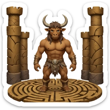 solarpunk style, oil paint - The deranged Minotaur stands in the middle of the labyrinth sticker