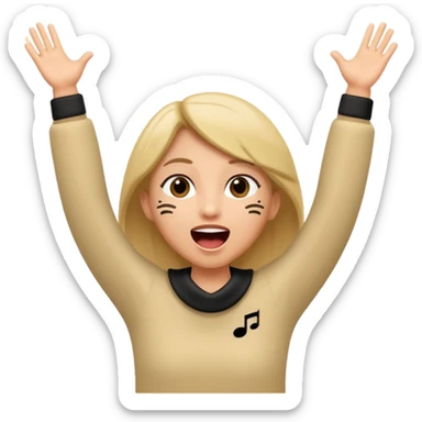 cartoon character open mouth arms raised larila musical notes playful singing sticker