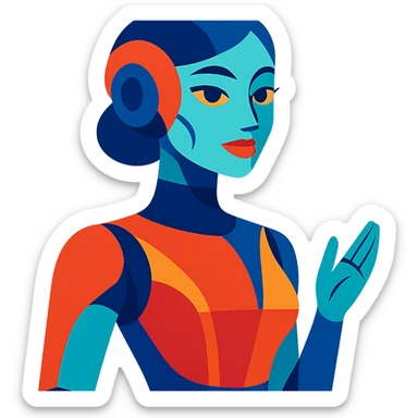 stylized AI-inspired woman, futuristic, elegant, tasteful, vibrant colors, no nudity sticker
