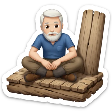 A white haired man with a beard sitting on a piece of wood sticker
