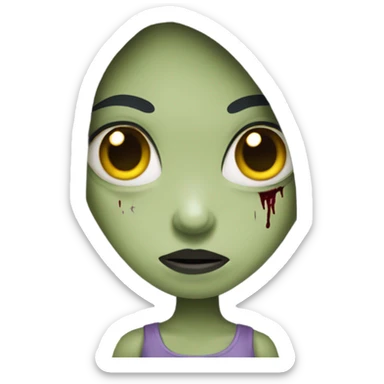 girl zombie with black long hair with teeth and serious face  sticker