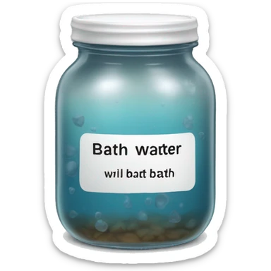 glass jar full of bath water with a label saying bath water sticker