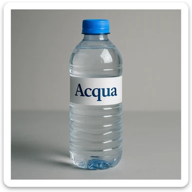 photo realistic plastic water bottle with the word 'Acqua' in Italian sticker