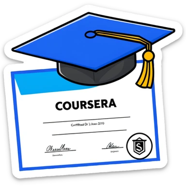 Coursera logo sticker with certificate and graduation cap sticker