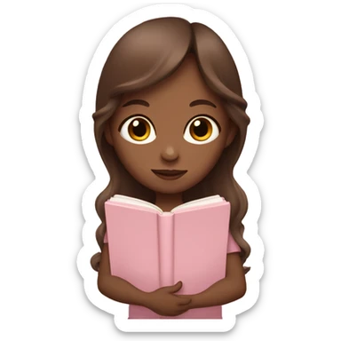 girl with fair skin and long brown hair holding a closed baby pink book sticker