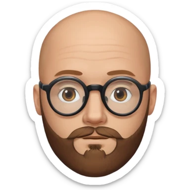 emoji 32-year-old white man, bald with a brown beard, wearing round black glasses sticker
