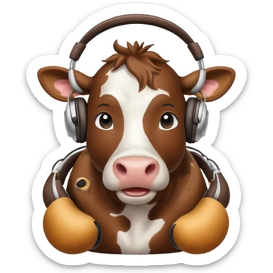 cow with headphones sticker