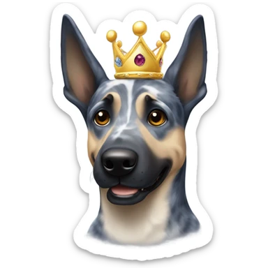 A smiling malinois dark blue merle without red color with a crown on his head sticker