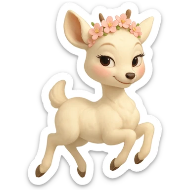 Pixar-inspired elegant feminine vanilla cloud doe with rosy cheeks and cherry blossom crown, floating gracefully, confident charming subtly alluring brand mascot for social media never revealing explicit sticker