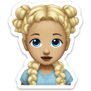 BLONDE HAIR BLUE EYE BABY GIRL WITH 2 SPACE BUNS sticker