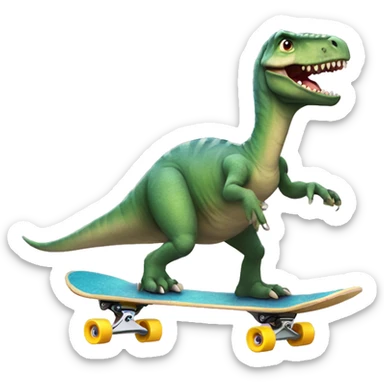 Dinosaur riding a skateboard with a tutu sticker