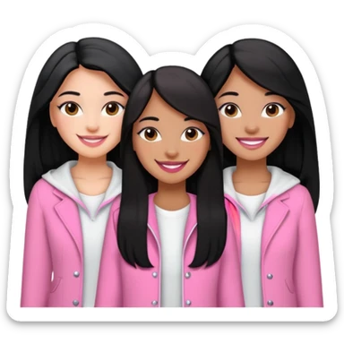 3 besties with professional glammed up looks wearing pink and white, medium skin tone smiling big with black long hair. Very girly  sticker