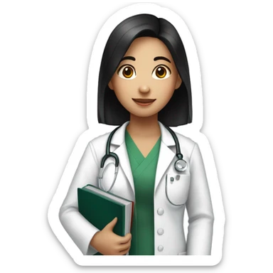 young female medical asean student with black hair and book in hand sticker