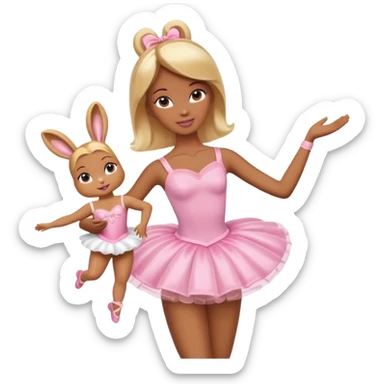 Brown skin blonde hair barbie ballerina holding bunny  sticker